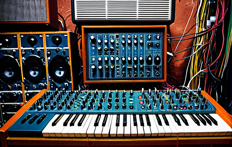 **Image Prompt:** A chaotic modular synthesizer setup with patch cables running everywhere, connected to a microphone pointed at a rusty, old radiator. Abstract waveforms and audio visualisations overlay the scene. Focus on vibrant colors and a sense of organized chaos.
